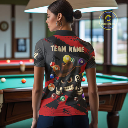 Black And Red Funny 8 Ball Pool Billiard Shirt For Women Custom Billiard Team Jersey Polo & 1/4 Zip TDM5315