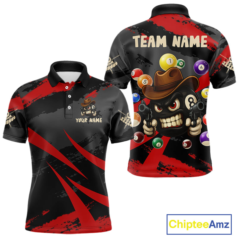 Black And Red Funny 8 Ball Pool Billiard Shirt For Men Custom Billiard Team Jersey Polo & 1/4 Zip TDM5315