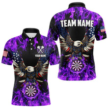 Load image into Gallery viewer, Purple Flame American Flag Eagle Custom 3D Dart Shirts For Men, Patriotic Darts League Team Jersey TDM3326