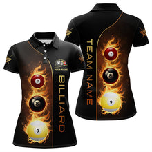 Load image into Gallery viewer, Personalized 7 Ball 8 Ball &amp; 9 Ball Fire Flame Billiard Shirt For Women, Unique Billiard Team Jersey TDM3328