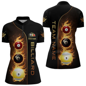 Personalized 7 Ball 8 Ball & 9 Ball Fire Flame Billiard Shirt For Women, Unique Billiard Team Jersey TDM3328