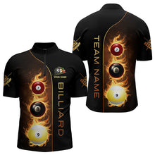 Load image into Gallery viewer, Personalized 7 Ball 8 Ball &amp; 9 Ball Fire Flame Billiard Shirt For Men, Unique Billiard Team Jersey TDM3328