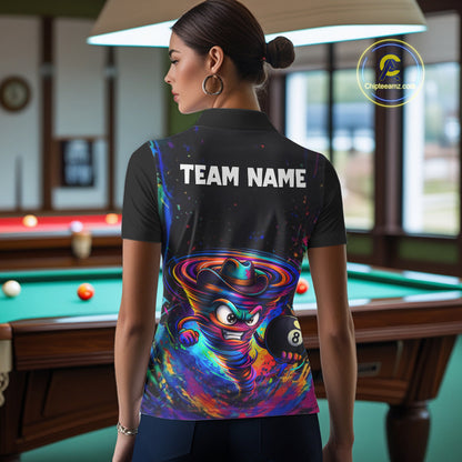 Funny Colorful Tornado 8 Ball Billiard Shirt For Women Custom Pool Team Shirt, Billiard Jersey TDM5574