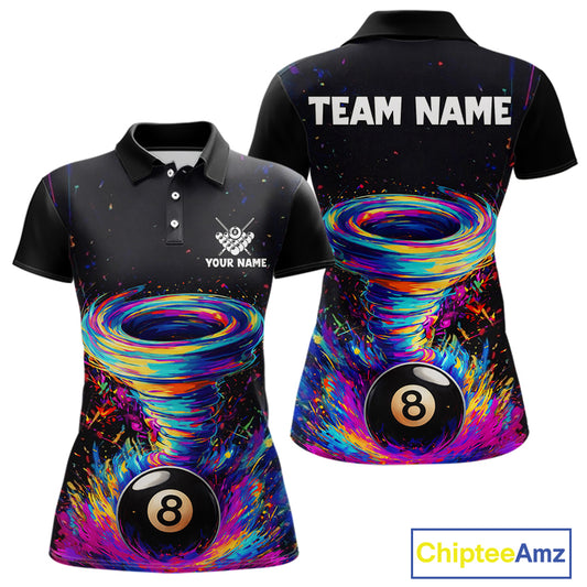 Funny 8 Ball Pool Colorful Splash Tornado Billiard Shirt For Women Custom Billiard Team Jersey TDM5575