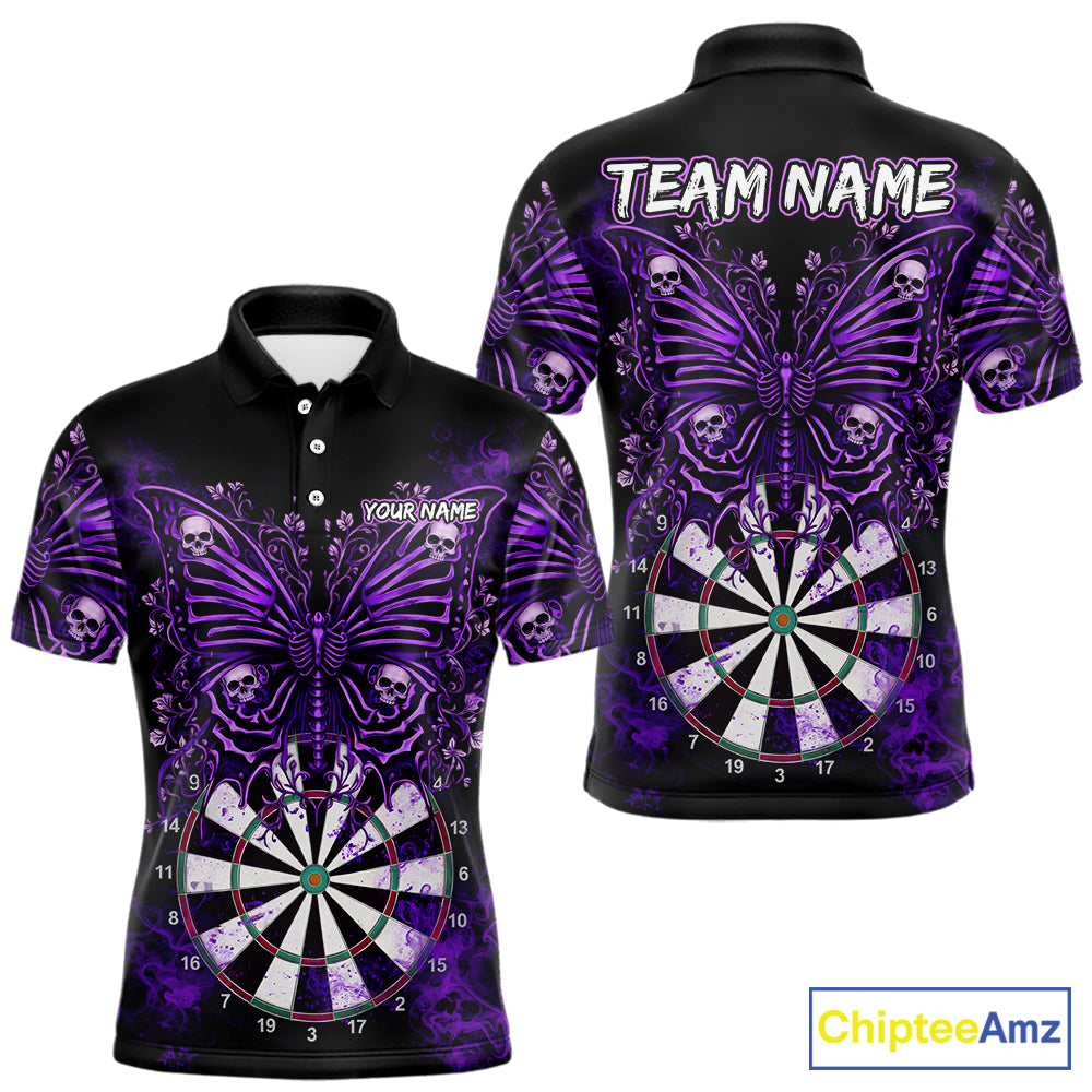 Purple Dartboard Butterfly Skull Darts Shirt For Men Custom Darts Team Jersey Polo & 1/4 Zip TDM5582
