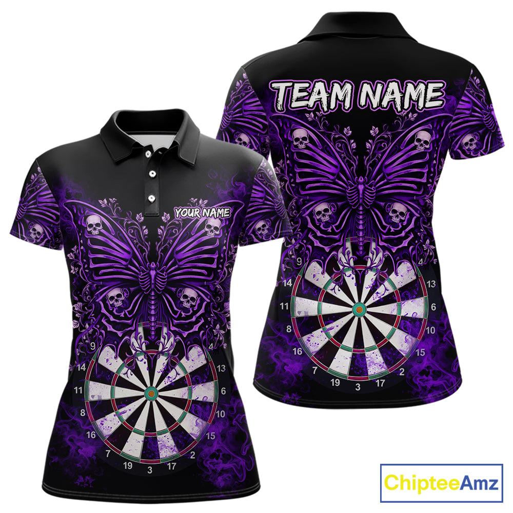 Purple Dartboard Butterfly Skull Darts Shirt For Women Custom Darts Team Jersey Polo & 1/4 Zip TDM5582