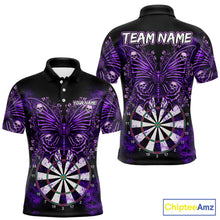 Load image into Gallery viewer, Purple Dartboard Butterfly Skull Darts Shirt For Men Custom Darts Team Jersey Polo &amp; 1/4 Zip TDM5582