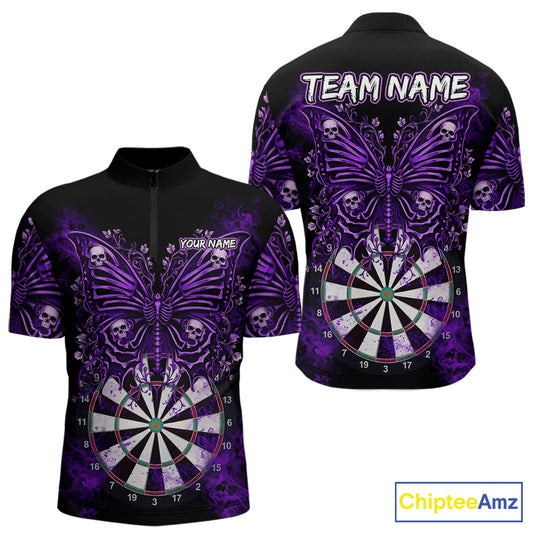 Purple Dartboard Butterfly Skull Darts Shirt For Men Custom Darts Team Jersey Polo & 1/4 Zip TDM5582