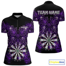Load image into Gallery viewer, Purple Dartboard Butterfly Skull Darts Shirt For Women Custom Darts Team Jersey Polo &amp; 1/4 Zip TDM5582