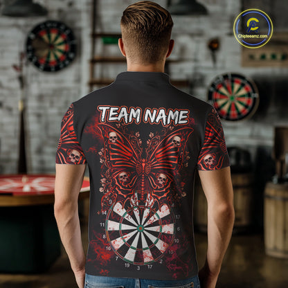 Red Dartboard Butterfly Skull Darts Shirt For Men Custom Darts League Team Jersey Polo & 1/4 Zip TDM5583