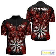 Load image into Gallery viewer, Red Dartboard Butterfly Skull Darts Shirt For Men Custom Darts League Team Jersey Polo &amp; 1/4 Zip TDM5583