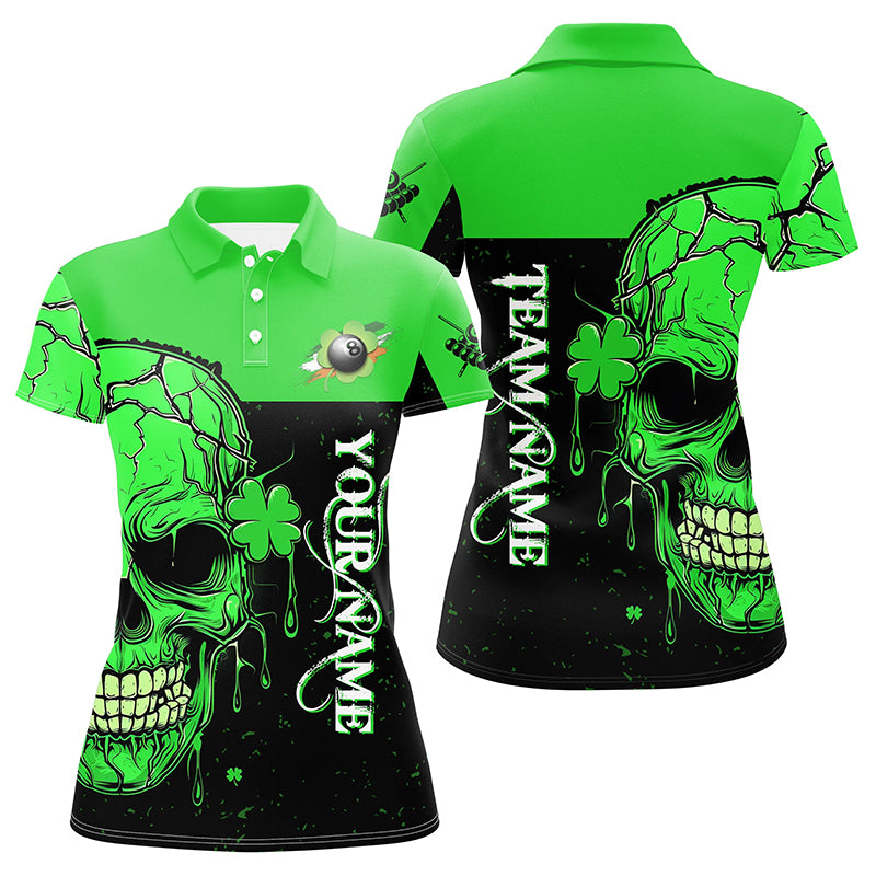 St Patrick's Day Green Billiard Skull Custom Women Polo Shirts, Luckiest Patrick Day Billiard Shirts TDM1148