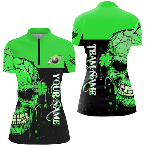 St Patrick Day Green Billiard Skull Custom Women Quarter-Zip, Luckiest Patrick Billiard Shirt TDM1148