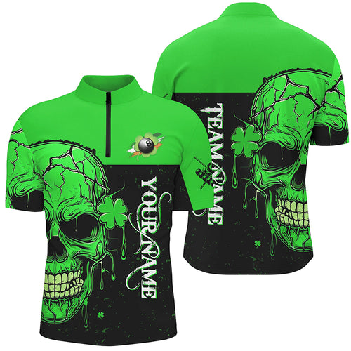 St Patrick Day Green Billiard Skull Custom Men Quarter-Zip, Luckiest Patrick Billiard Shirt TDM1148