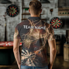 Load image into Gallery viewer, Black And Orange Thunder Lightning Dart Shirt With Pocket For Men Custom Dart Jersey TDM3803