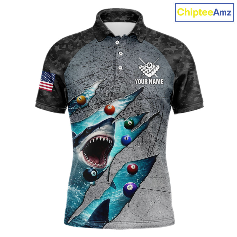 Personalized Funny Shark Billiard Shirt For Men, 8 Ball Pool Team Jersey Polo & 1/4 Zip Shirt TDM6202
