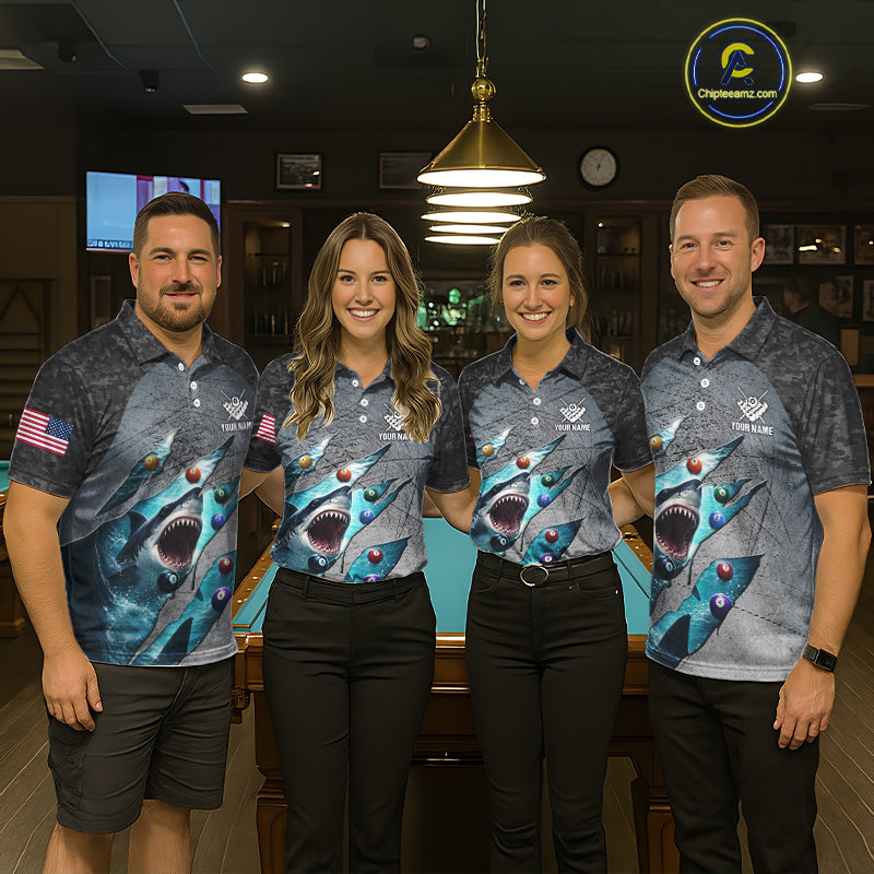 Personalized Funny Shark Billiard Shirt For Women, 8 Ball Pool Team Jersey Polo & 1/4 Zip Shirt TDM6202