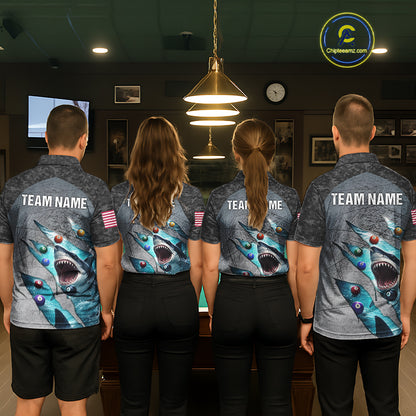 Personalized Funny Shark Billiard Shirt For Women, 8 Ball Pool Team Jersey Polo & 1/4 Zip Shirt TDM6202