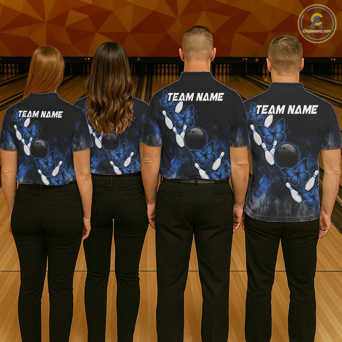 Black And Blue Custom Butterfly Bowling Shirt For Men, Smoke Bowling Team Jersey Polo & 1/4 Zip TDM6424
