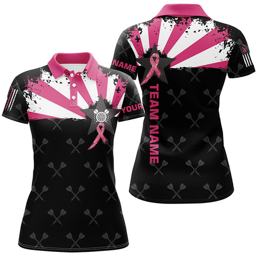 Pink Breast Cancer Awareness Grunge Darts Polo & Quarter-Zip Shirts For Women Custom Darts Jerseys TDM1698