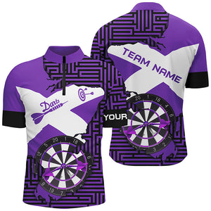 Personalized Purple Funny Crack Darts Board Men Polo & Quarter-Zip Shirts, Darts Team Jerseys TDM1701
