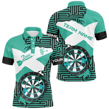 Load image into Gallery viewer, Personalized Turquoise Funny Crack Darts Board Men Polo &amp; Quarter-Zip Shirts, Darts Team Jerseys TDM1702