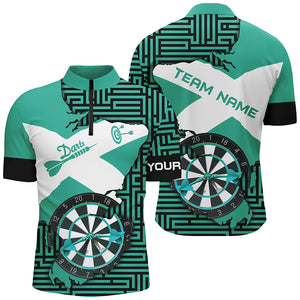 Personalized Turquoise Funny Crack Darts Board Men Polo & Quarter-Zip Shirts, Darts Team Jerseys TDM1702