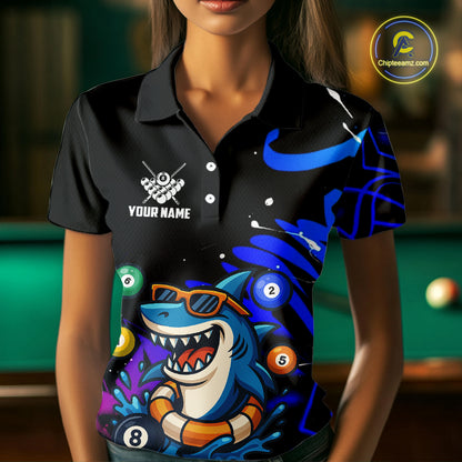 Funny Shark Pool Balls Women's Billiard Shirts Custom Billiard Jerseys, Billiard Team Shirts TDM4076