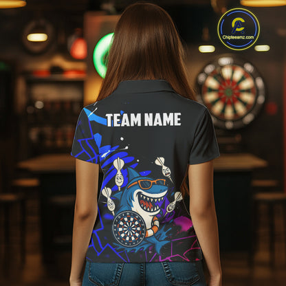 Funny Shark Darts Shirt For Women – Custom Dart Team Jersey | Polo & Quarter Zip Darts Shirt Style TDM4077