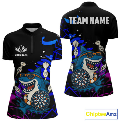 Funny Shark Darts Shirt For Women – Custom Dart Team Jersey | Polo & Quarter Zip Darts Shirt Style TDM4077