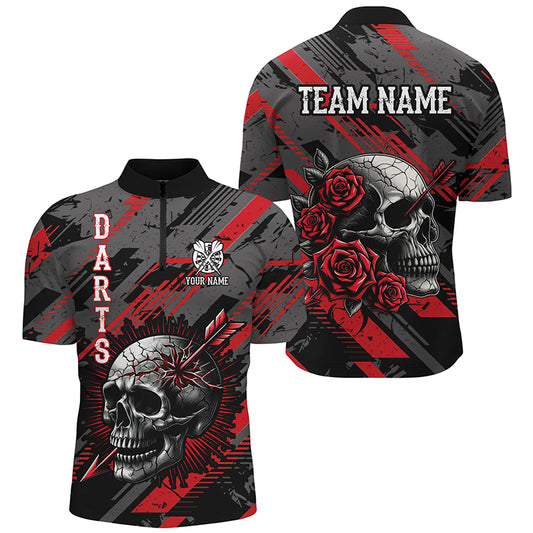 Personalized 3D All Over Print Skull And Roses Custom Darts Shirts For Men Darts Jerseys |Red TDM1919