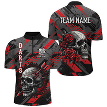 Load image into Gallery viewer, Personalized 3D All Over Print Skull And Roses Custom Darts Shirts For Men Darts Jerseys |Red TDM1919