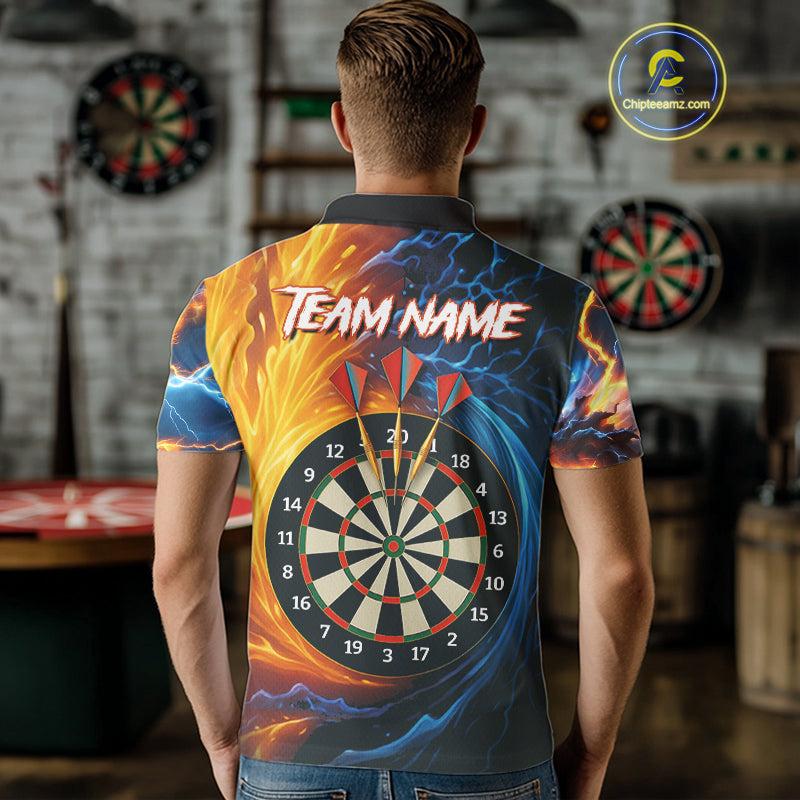Personalized Blue And Orange Swirl Fire Flame Dart Shirt For Men Custom Darts League Team Jersey TDM4270