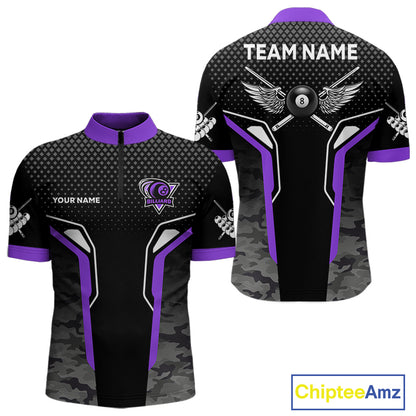 Black And Purple 8 Ball Pool Wings Custom Camo Billiard Shirt For Men, 8 Ball Billiard Team Jersey TDM4439
