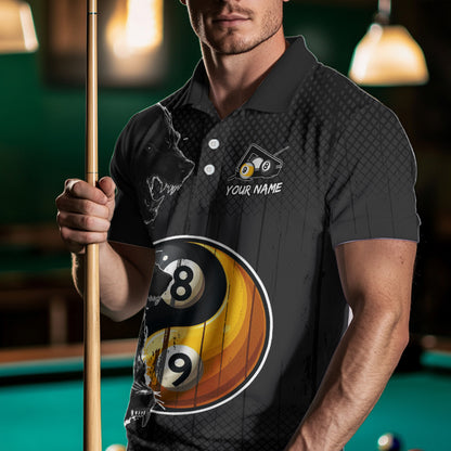 Funny Yin Yang Eyes Of Wolf Billiard Shirts For Men Custom 8 & 9 Ball Billiard Jersey | Black TDM4442