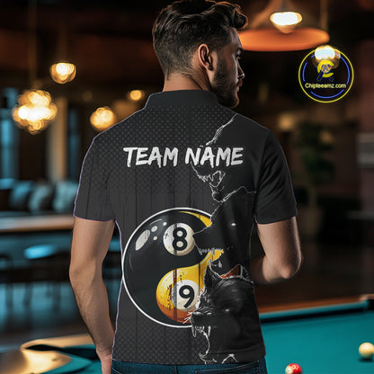 Funny Yin Yang Eyes Of Wolf Billiard Shirts For Men Custom 8 & 9 Ball Billiard Jersey | Black TDM4442