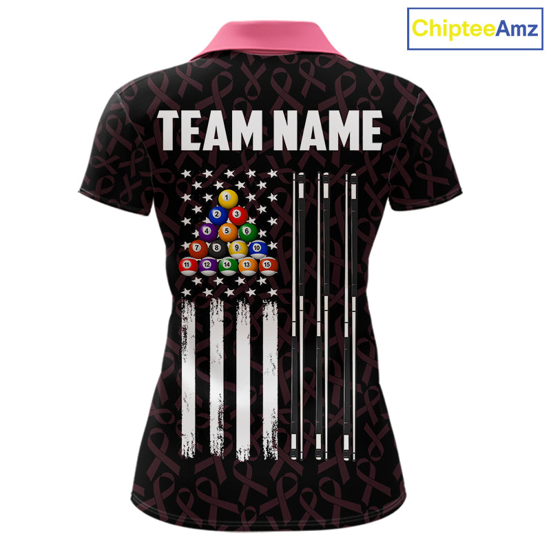 Custom Pink Ribbons Breast Cancer Awareness Pool Polo Shirt Designed for Personalized Billiard Team Jerseys with Patriotic Graphics and Premium Athletic Performance