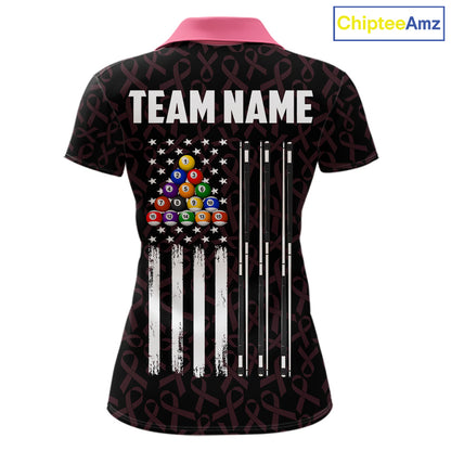 Custom Pink Ribbons Breast Cancer Awareness Pool Polo Shirt Designed for Personalized Billiard Team Jerseys with Patriotic Graphics and Premium Athletic Performance