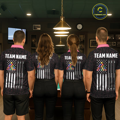 Pool Team Wearing Pink Ribbons Breast Cancer Awareness Custom Billiard Team Jerseys Featuring the Complete Back Artwork, Back View