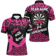 Load image into Gallery viewer, Aim With Heart Hope For Awareness Custom Dart Shirt For Men, Breast Cancer Pink Ribbon Darts Jersey TDM2358