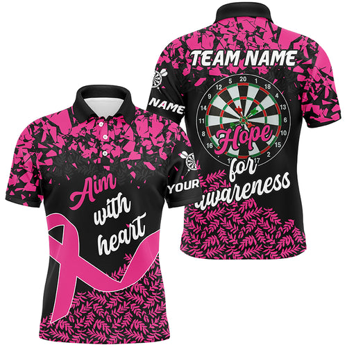 Aim With Heart Hope For Awareness Custom Dart Shirt For Men, Breast Cancer Pink Ribbon Darts Jersey TDM2358