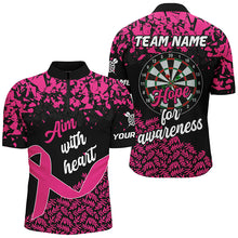 Load image into Gallery viewer, Aim With Heart Hope For Awareness Custom Dart Shirt For Men, Breast Cancer Pink Ribbon Darts Jersey TDM2358