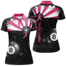 Load image into Gallery viewer, Pink Ribbon Breast Cancer Billiard Shirts For Women Custom 8 Ball Pool Grunge Black Billiard Jerseys TDM2359