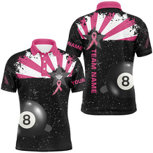 Load image into Gallery viewer, Pink Ribbon Breast Cancer Billiard Shirts For Men Custom 8 Ball Pool Grunge Black Billiard Jerseys TDM2359