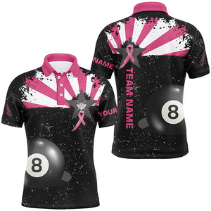 Pink Ribbon Breast Cancer Billiard Shirts For Men Custom 8 Ball Pool Grunge Black Billiard Jerseys TDM2359