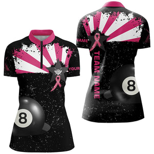 Pink Ribbon Breast Cancer Billiard Shirts For Women Custom 8 Ball Pool Grunge Black Billiard Jerseys TDM2359