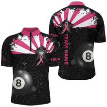 Load image into Gallery viewer, Pink Ribbon Breast Cancer Billiard Shirts For Men Custom 8 Ball Pool Grunge Black Billiard Jerseys TDM2359