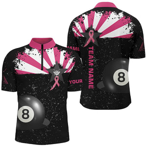 Pink Ribbon Breast Cancer Billiard Shirts For Men Custom 8 Ball Pool Grunge Black Billiard Jerseys TDM2359