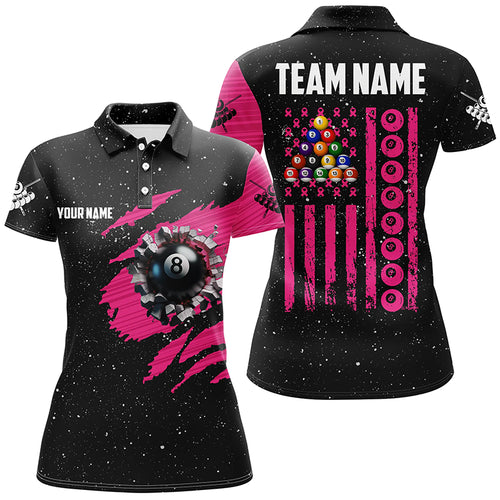Breast Cancer American Flag Custom Pink And Black Women Billiard Shirts, Patriotic Billiard Jerseys TDM2360