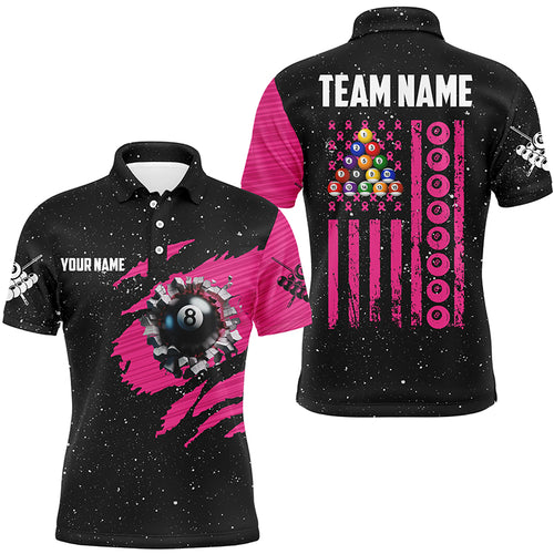 Breast Cancer American Flag Custom Pink And Black Men Billiard Shirts, Patriotic Billiard Jerseys TDM2360
